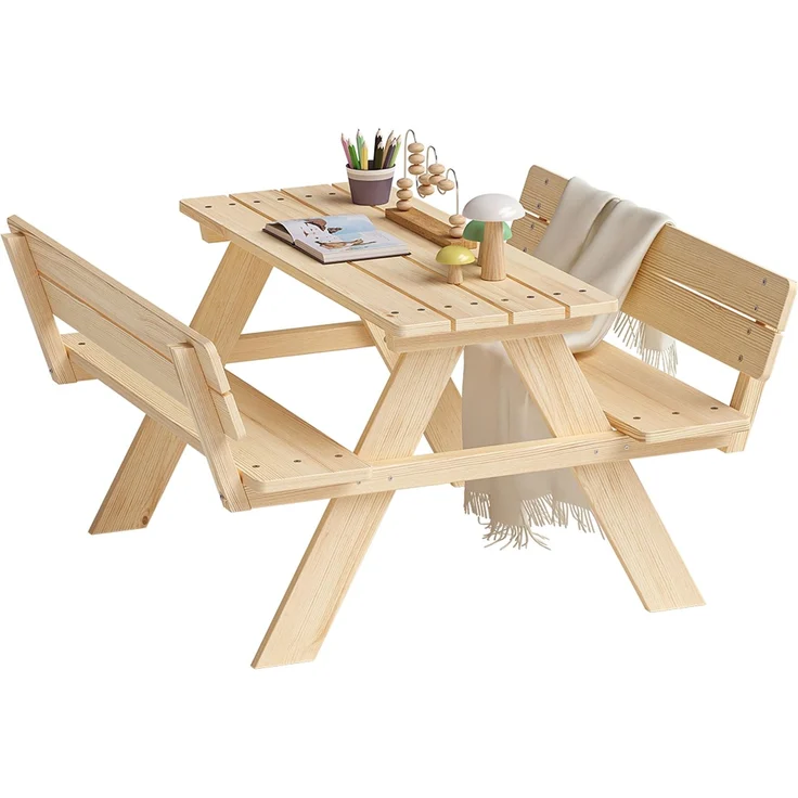 Bellabino 'Inny' Sitzgarnitur für Kinder mit Lehne, Kiefer massiv, natur unbehandelt, 50x102x89 cm, Kindersitzgarnitur für 4 Personen, ab 2 Jahren – Bild 1