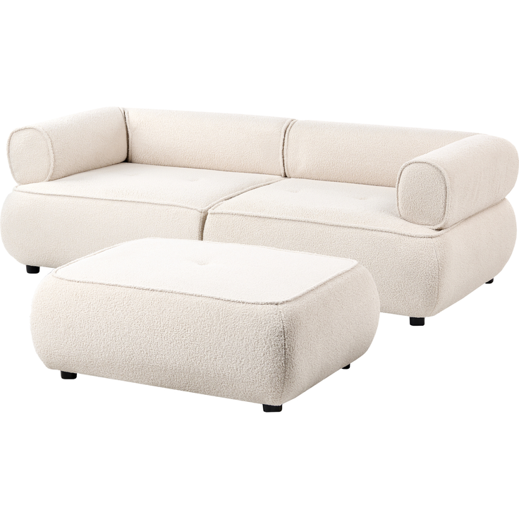 Sofa 3-Sitzer SALLA Bouclé Cremeweiß mit Ottomane – Bild 5
