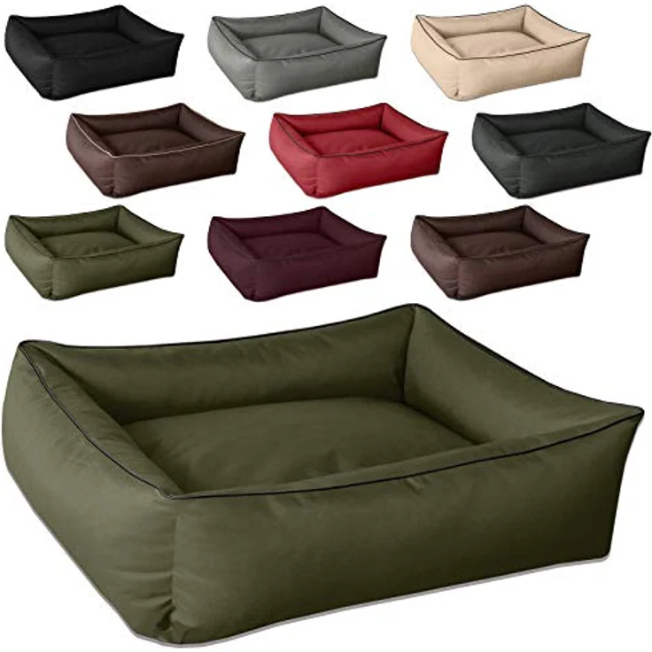 BedDog Hundebett MAX, großes Hundekörbchen aus Cordura, waschbares Hundebett mit Rand, Hundesofa vier-eckig (L) ca. 80x65x18cm, GREEN-TEA (grün) – Bild 4