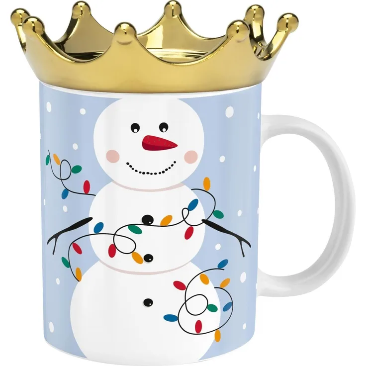 Sheepworld Tasse m. Deckel Kronenform 35cl Geschenk Weihnachten SCHNEEMANN 51222