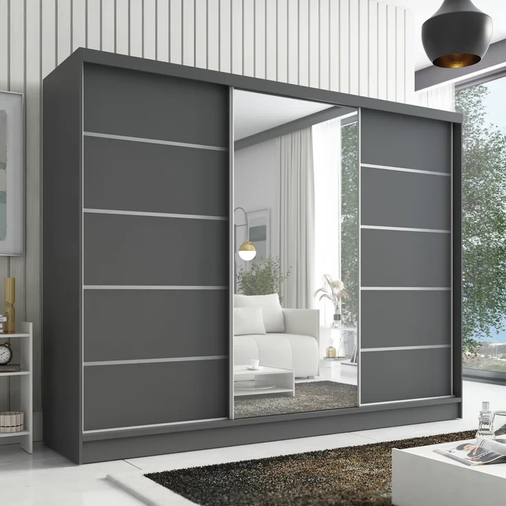 A&J MöbelLand Schwebetürenschrank AURELIA, Graphit, Leiste: Weiß – Bild 2