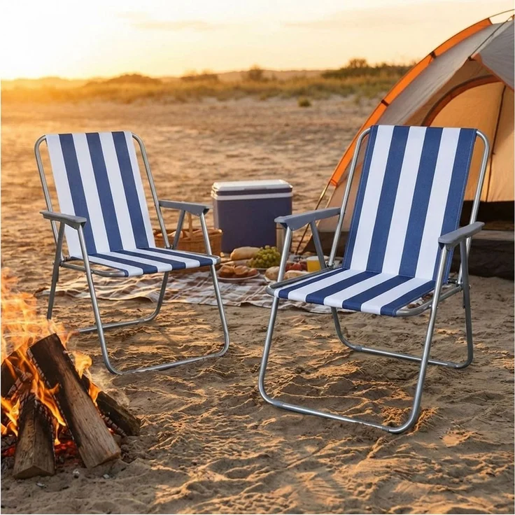 Westerholt Klappstuhl Klappbarer Campingstuhl Blau-Weiß, Robustes Stahlrohrgestell (2 St), Platzsparender Faltstuhl Strandstuhl Balkonstuhl mit 600D Polyester – Bild 1