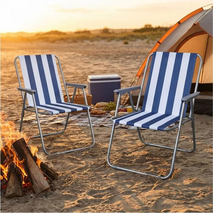 Westerholt Klappstuhl Klappbarer Campingstuhl Blau-Weiß, Robustes Stahlrohrgestell (2 St), Platzsparender Faltstuhl Strandstuhl Balkonstuhl mit 600D Polyester