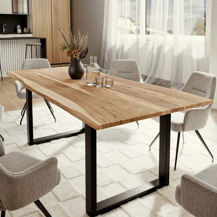 Liadomo Baumkantentisch Sammy, Esstisch, Esszimmertisch, Massivholztisch, Platte mit natürlicher Baumkante, wählbare Größen und Metallgestelle – Bild 4
