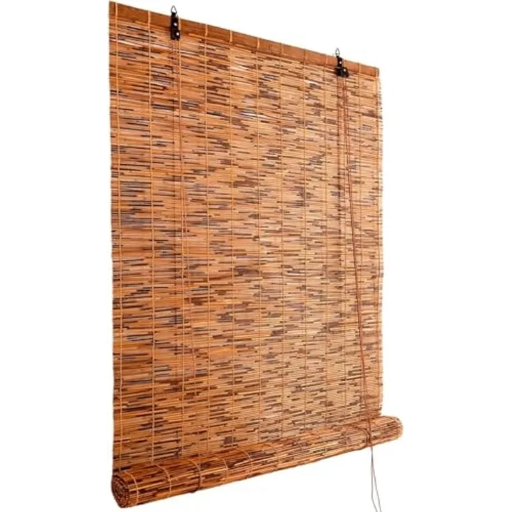 Bambus Rollo 100x220cm (Breite x Höhe) Sichtschutz und Sonnenschutz Jalousie Vorhang für Fenster, Tür, Balkon und Garten | Handgefertigtes Bambusrollo aus Schilfrohr mit Seiljustierung Wohnzimmer