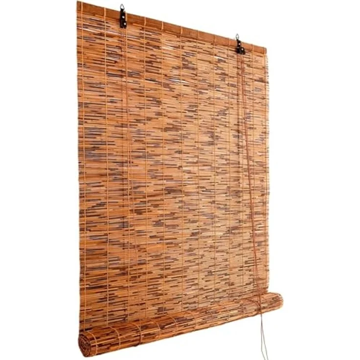 Bambus Rollo 100x220cm (Breite x Höhe) Sichtschutz und Sonnenschutz Jalousie Vorhang für Fenster, Tür, Balkon und Garten | Handgefertigtes Bambusrollo aus Schilfrohr mit Seiljustierung Wohnzimmer – Bild 1