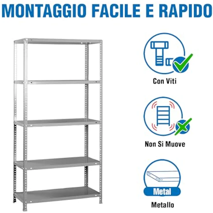 Simonrack Schwerlastregal, Lagerregal, 180 x 80 x 50 Metallregal, Kellerregal, Biegestelle 100 kg, 5 Fachböden, Grau - Comfort – Bild 5