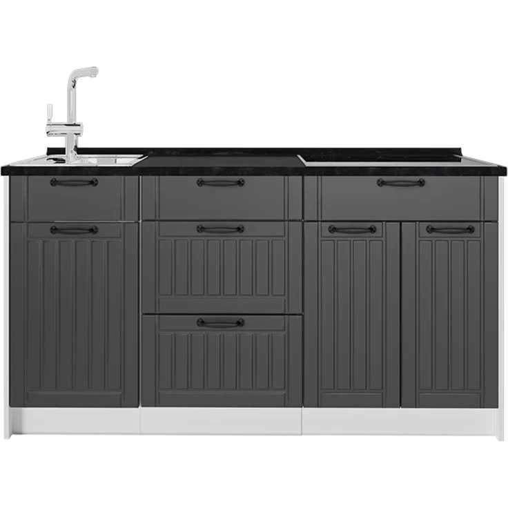 Küchenblock Fame-Line Dunkelgrau/Weiß 150 cm, AP Anthrazit Vicco – Bild 1