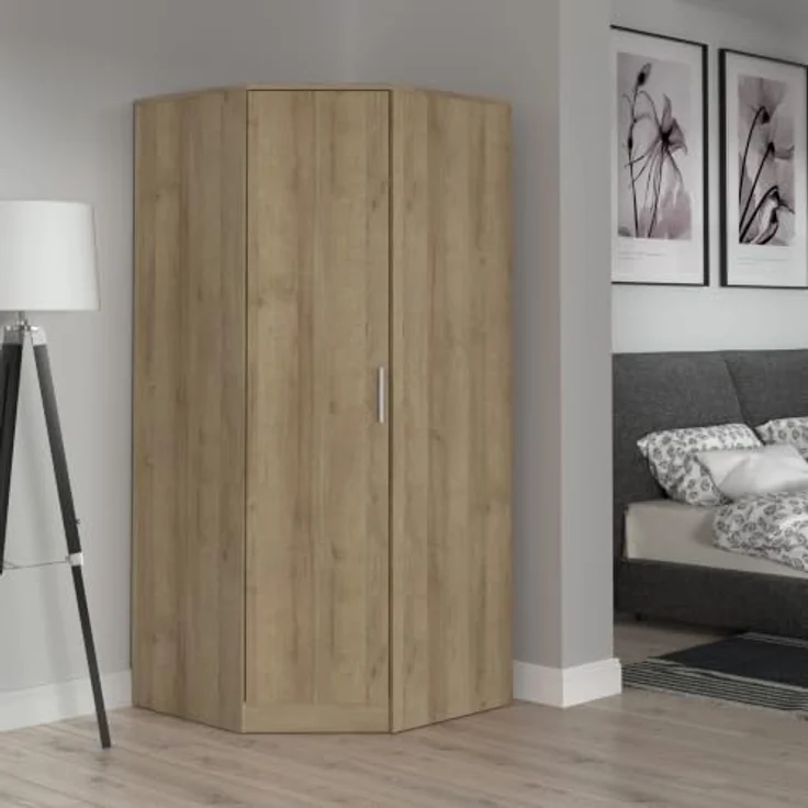 Forte Panama Eck-Kleiderschrank 80, moderner Drehtürenschrank, 1-türig, Stauraumlösung, Holzwerkstoff, Riviera Eiche Holzdekor, 80,4 cm breit x 181 cm hoch x 80,4 cm tief – Bild 1
