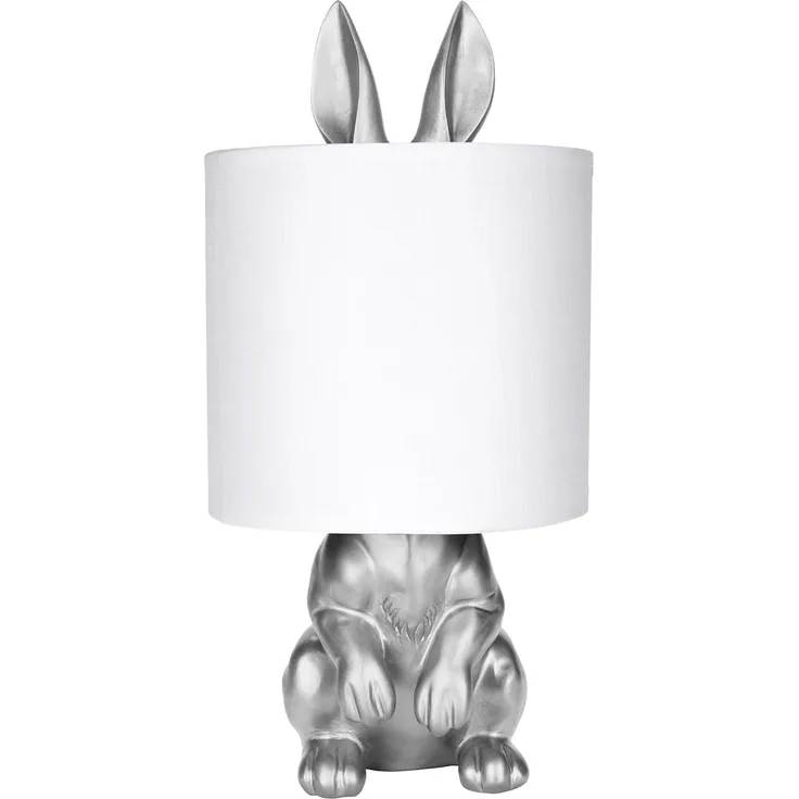 BRUBAKER Nachttischlampe Tischleuchte Hase Gold oder Silber - Tischlampe mit Lampenschirm, ohne Leuchtmittel, Motiv Lampe mit Keramikfuß, Höhe 42 cm
