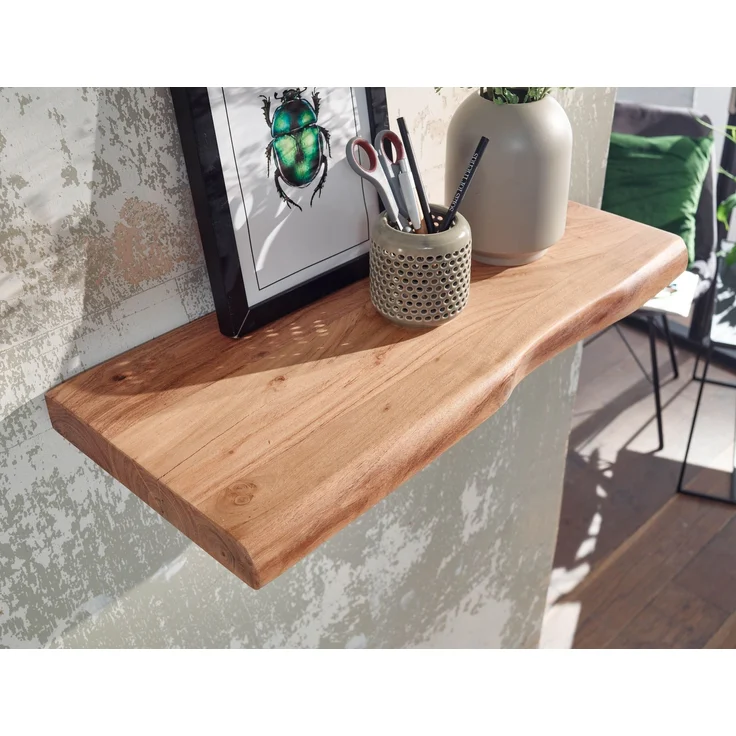 FINEBUY Wandregal FB31351, mit Baumkante Akazie Massivholz 40 cm hängend, Hängeregal schwebend, Schweberegal Wand Wohnzimmer – Bild 4