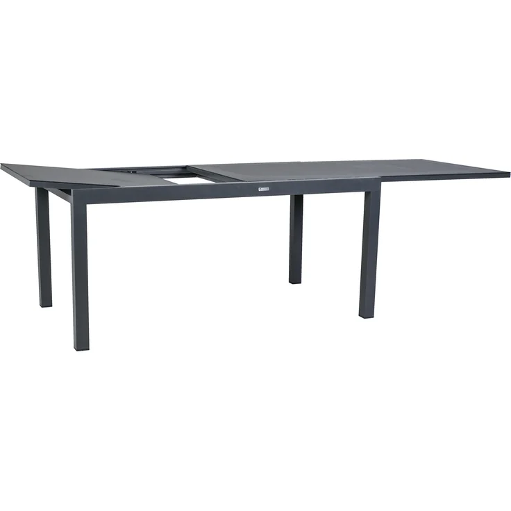 greemotion Ausziehtisch Grenada Aluminium wetterfest stabil Glas mit Keramik-Look 160-240x75x90 cm dunkelgrau – Bild 4