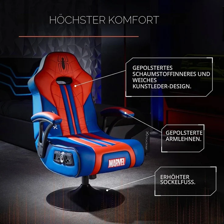 X Rocker Marvel™ Elite 2.1 Gaming-Sessel im Spider-Man Design - blau/rot für Jugendliche mit – Bild 7