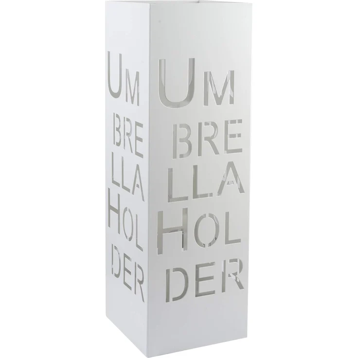 Baroni Home Schirmständer mit modernem Design aus Metall mit Umbrella Schnitzerei - weiß Schirmständer mit Haken und abnehmbarem Auffangfach für Heim- und Bürodekoration 15,5 x 15 x 49 cm – Bild 1