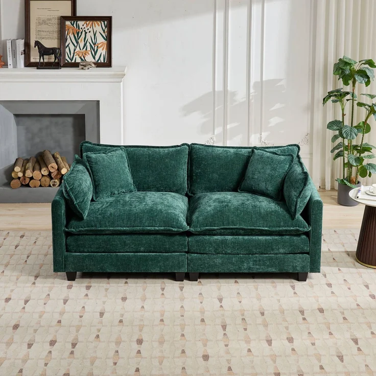 ZUBALIYA Sofa mit LED - Beleuchtung, mit Chenille - Bezug, mit Cordbezug, modular aufgebaut, aus Chenille, für Wohnzimmer und Apartments – Bild 3
