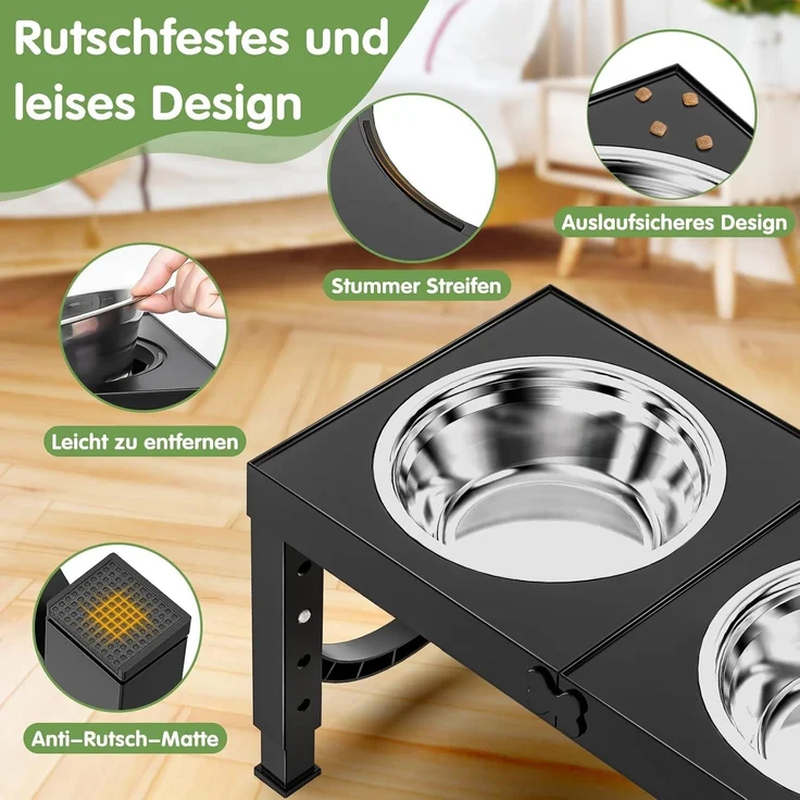 LuxusKollektion 'XBEN' erhöhter Hundenapf 5-stufig verstellbar, Edelstahl silber / schwarz – Bild 7