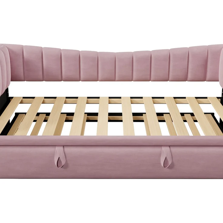 ZUBALIYA Tagesbett 90x200 / 180x200 cm, Bezug aus Samt, Außenmaße 215 x 196,5 x 75 cm, als Schlafplatz für Schlafzimmer und Gästezimmer, Rosa – Bild 19