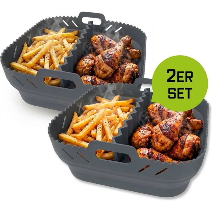 GOURMETmaxx Backform Silikonform Heißluftfritteuse ab 4 L - 2er-Set - mit Trennwand, (2-tlg), Heißluftfritteuse Zubehör Silikon Backform, kreieren, garen, servieren – Bild 2