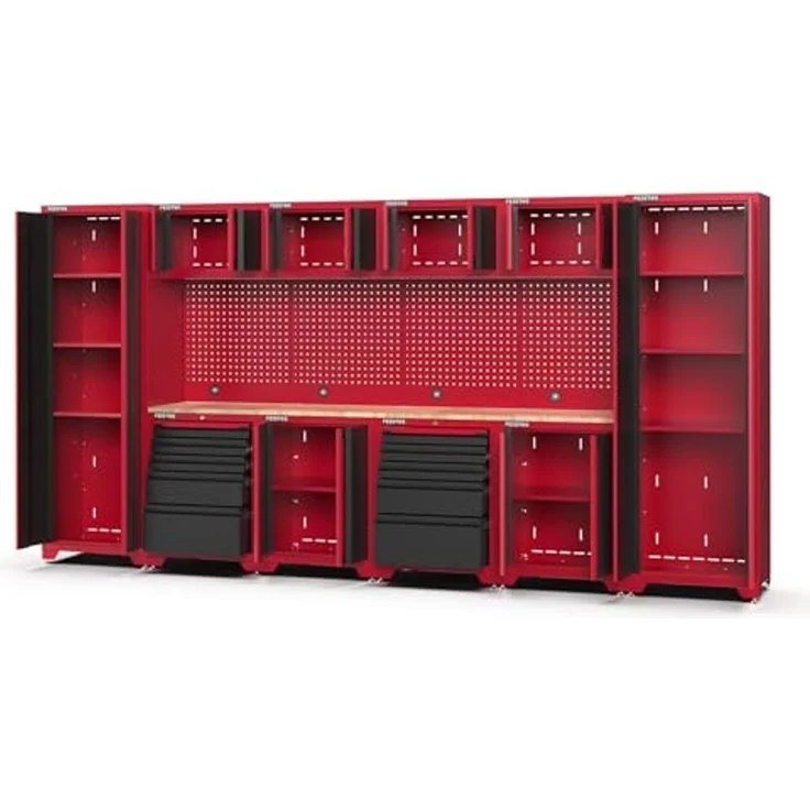 Feistos Werkstatteinrichtung "Juno 11", schwarz/rot, 396 x 46 x 198 cm (B x T x H),2 Hochschränke – Bild 3