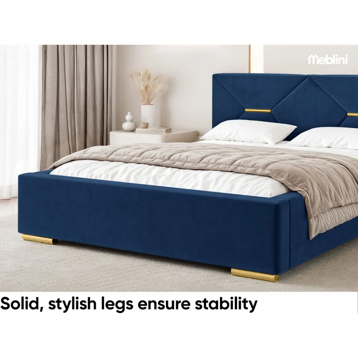 MEBLINI Polsterbett 120x200 ohne Lattenrost ohne Matratze – LIZZY – Blau Samt – Doppelbett ohne Bettkasten - Stauraumbett - Kopfteil Bett ohne Stauraum – Bild 5