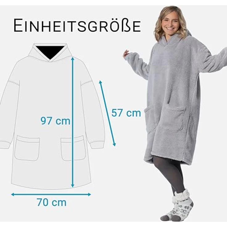 Zollner Kuscheldecke, Hellgrau, Oeko-Tex® Standard 100, 175x130 cm, mit Kapuze und großen Fronttaschen – Bild 5