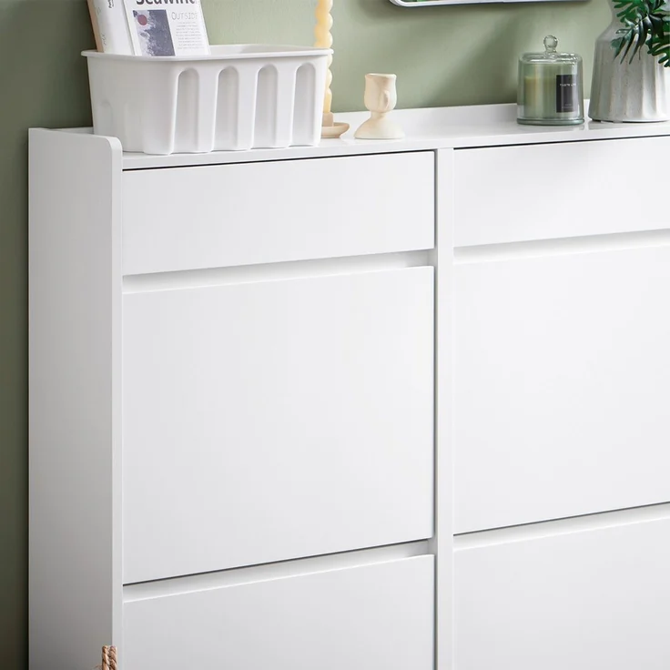 SoBuy FSR169-W Schuhschrank, MDF, Lackiert, Weiß, 98 x 95 x 19 cm – Bild 6