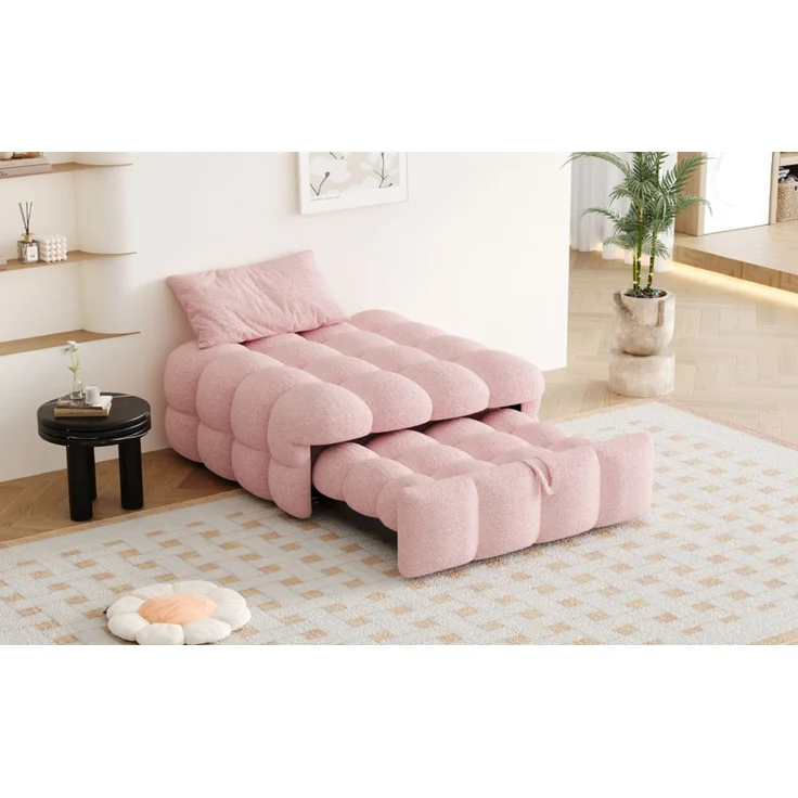 ZUBALIYA Schlafsofa, Bouclé-Bezug, Ausziehbett, Rosa – Bild 16