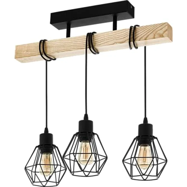 Eglo Pendelleuchte Townshend 5, Deckenleuchte aus Holz und Metall, schwarz-braun, 55 x 20 x 36 cm, E27 Fassung, dimmbar – Bild 1