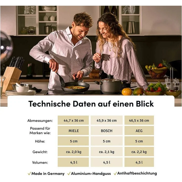 Hoffmann Germany Backblech Backplatte tief passend für z.B. Miele – Made in Germany, Aluguss, (1-St, 1x Backplatte tief 447x360 mm), Aluguss, 4,5 cm Rand, Antihaft, kein Backpapier nötig, 250°C – Bild 3