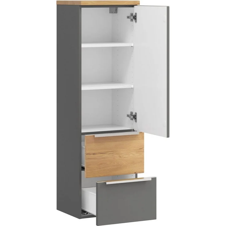 welltime Midischrank TRIENT, Midischrank 40 cm, Softclose-Auszüge und gedämpfte Scharniere (Maße (B/H/T): ca. 40/130/35 cm) onyx-grey/Wildeiche, Softclose-Metallauszüge – Bild 4