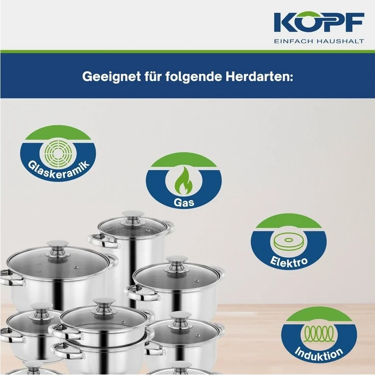 Kopf Topf-Set Janina, Edelstahl (9-tlg), inkl. 8 Glasdeckel, Induktion – Bild 3