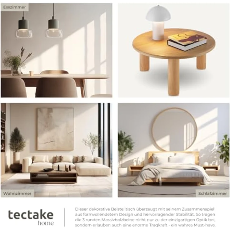 tectake Couchtisch Sofatisch "Sisi", Beine aus Massivholz, besonders pflegeleicht (1-St, 1 tlg), Stilvoller Couchtisch in Rundform mit Schutzlackierung – Bild 8