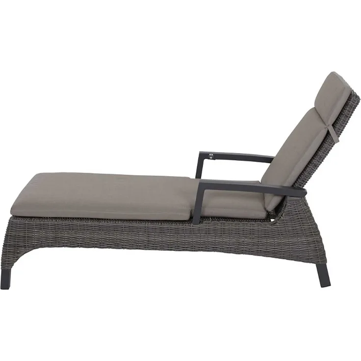 Gartenliege Corido, Rattan, Grau, Schwarz, 70 x 101 x 162 cm