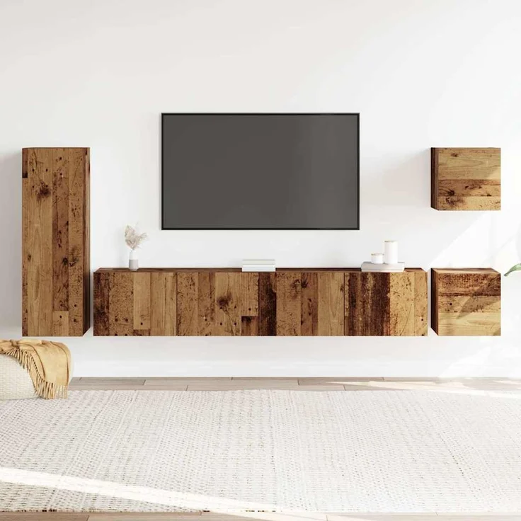 vidaXL 5-tlg. TV-Schrank-Set Wandmontage Altholz-Optik Holzwerkstoff 3329199 – Bild 2