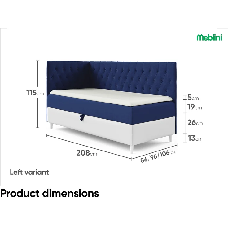 MEBLINI Kinderbett mit Bettkasten FILIPPO 3 100x200 Links – H3/Blau Samt Gepolstert Einzelbett mit Matratze - Polsterbett mit Stauraum - Bett mit Kopfteil – Stauraumbett – Bild 6
