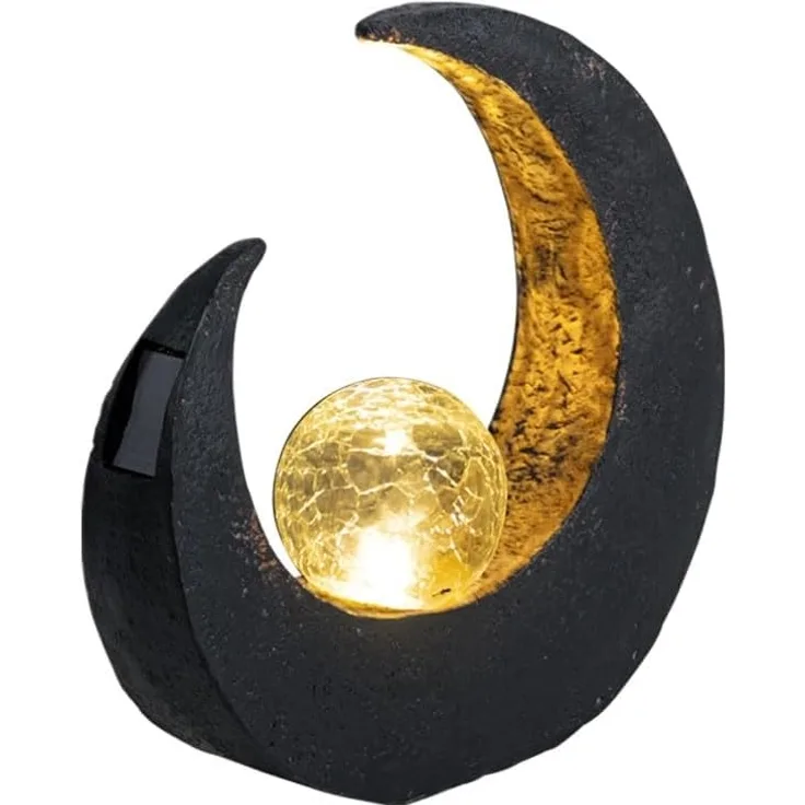 GLOBO LIGHTING Gartenleuchte, LED-Leuchtmittel fest verbaut, LED Mondsichel Solar Lampe Garten Steh Boden Beleuchtung Glas Kugel