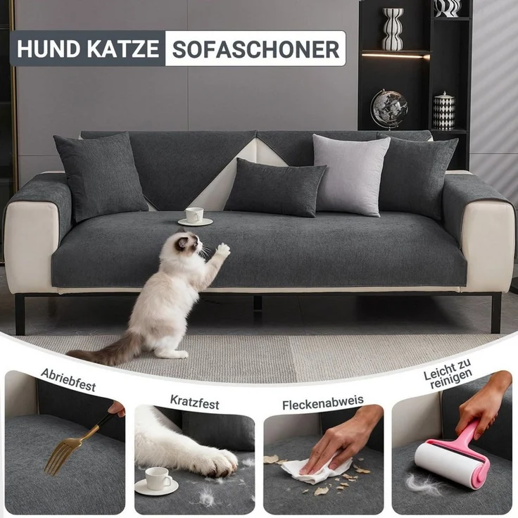 Agger Sofaschoner Sofa Überzug Weiche Chenille Sofabezug Hund Katze Sofaschoner, Anti Rutsch Vintage Couch Überzug für 1 2 3 4 Sitzer Sofa – Bild 3