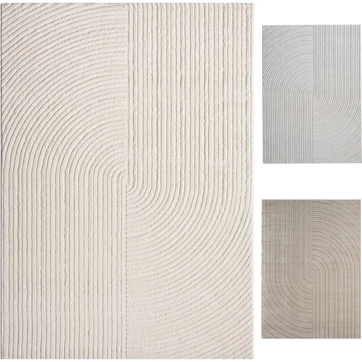 Vimoda Teppich Teppich Wohnzimmer Boho Design dünn kurzflur teppich, Rechteckig, Höhe: 6 mm, Hoch Tief Effekt 3D Teppich, in Creme, Grau &Taupe Läufer Schlafzimmer – Bild 1