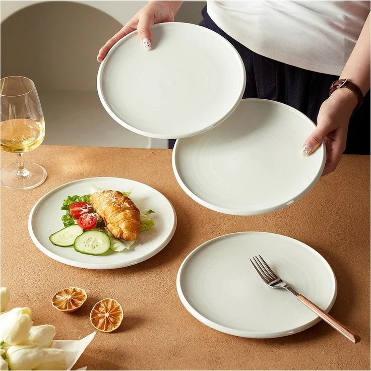 JIWOO Speiseteller 4er Ø21,8cm, Frühstücksteller Pastateller Teller Brotteller Plate, (4 St), Hochwertiges Tellerset Weiß Mikrowellenofen Spülmaschine Ø 21,8cm – Bild 3