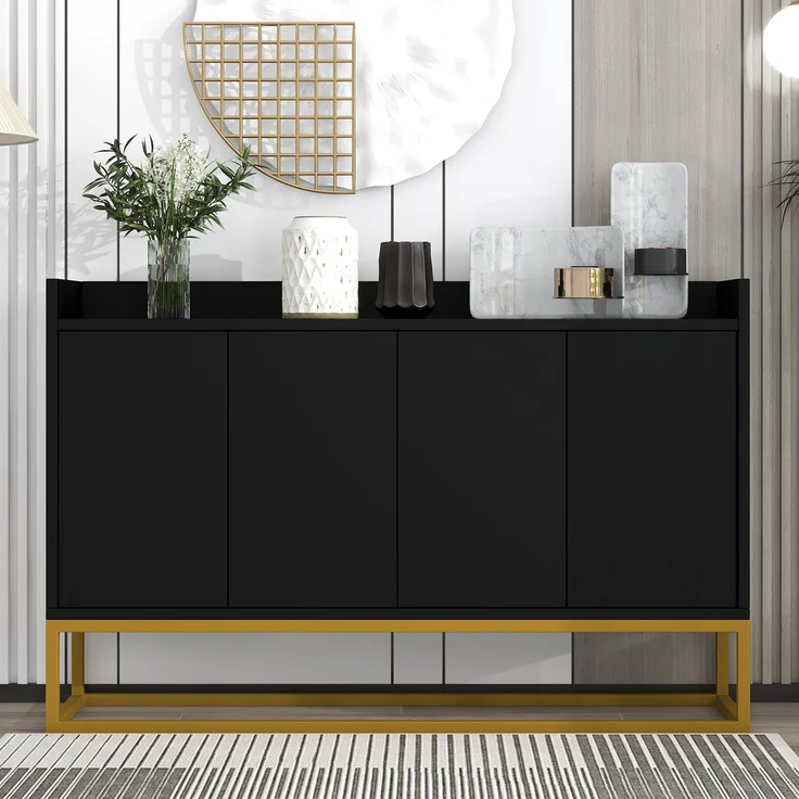 Sideboard, 120x30x80 cm, schwarzes Sideboard im minimalistischen Stil, 4-türig, grifflos – Bild 1