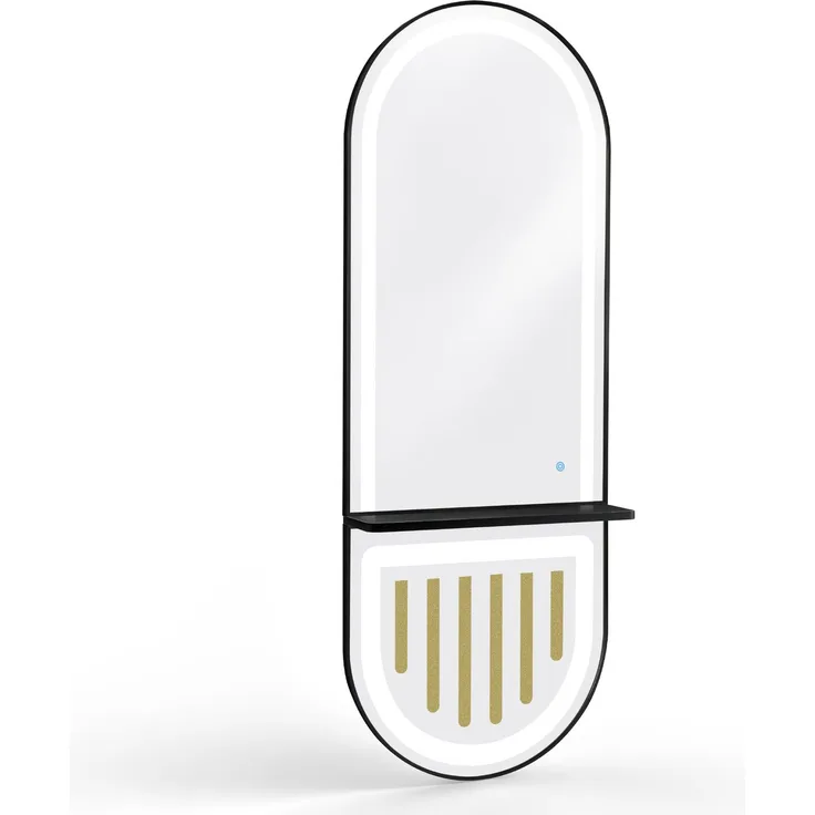 BarberPub Wandspiegel mit Beleuchtung, Ganzkörperspiegel mit Aluminiumrahmen, Spiegel Groß mit Ablage, Touch-Schalter, 3 Lichtfarben Dimmbar, Mondern für Friseursalon, 17x65x177 cm, J6257 (Schwarz)