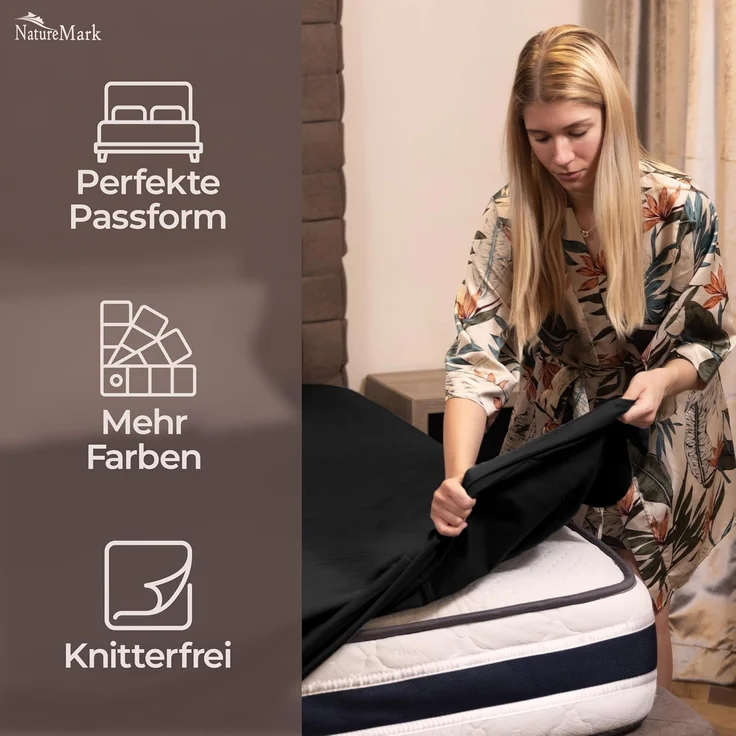 NatureMark Bettlaken klassisches Betttuch Haustuch, 100% Baumwolle, Gummizug: ohne, (1 Stück), Laken Haustuch, viele Größen und Farben, 140x200 cm, Schwarz – Bild 4