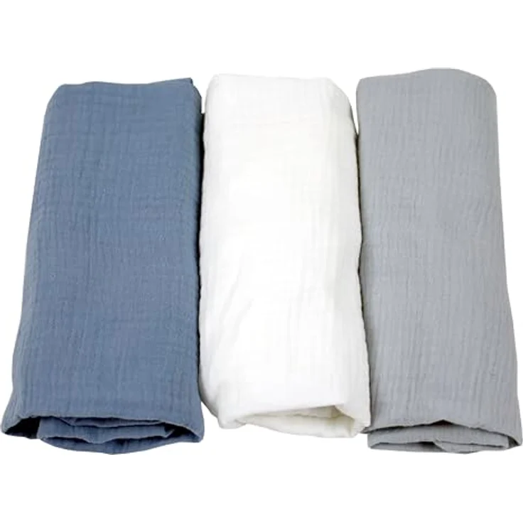 BabyLux Spannbettlaken Musselin Set – 3er Pack 40x80 cm für Kinderwagen Stubenwagen Babybett, Gummizug: ja, z15 Blau-Weiß-Grau – Bild 2