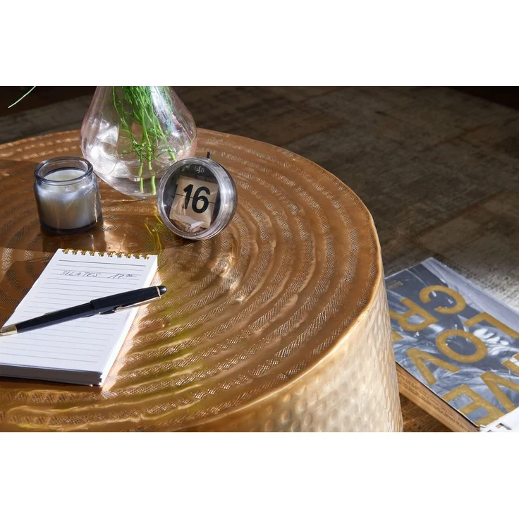 Wohnling Couchtisch 60x36x60cm Aluminium Gold Orientalisch Rund Hammerschlag Modern – Bild 9
