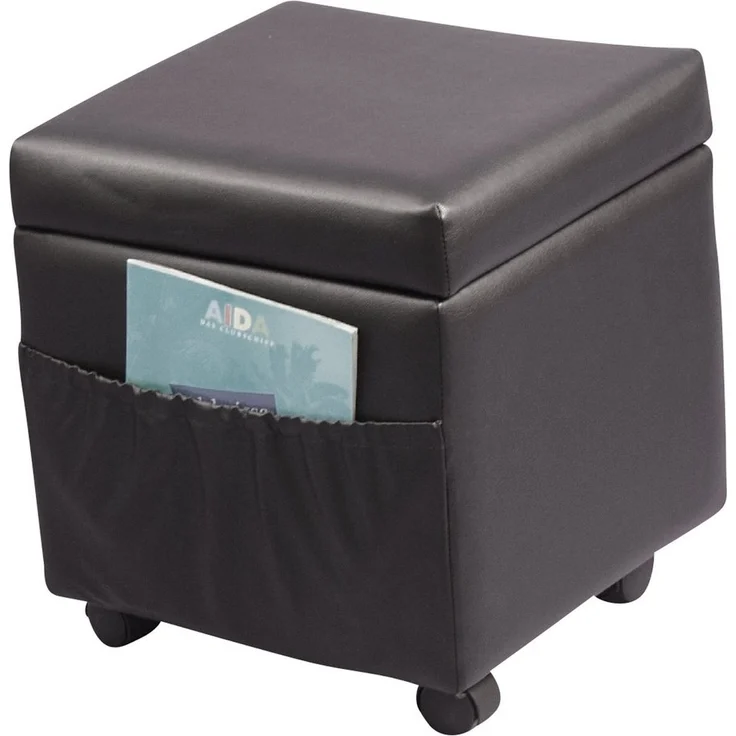 Sitzhocker mit Rollen und Stauraum, schwarz – Bild 1