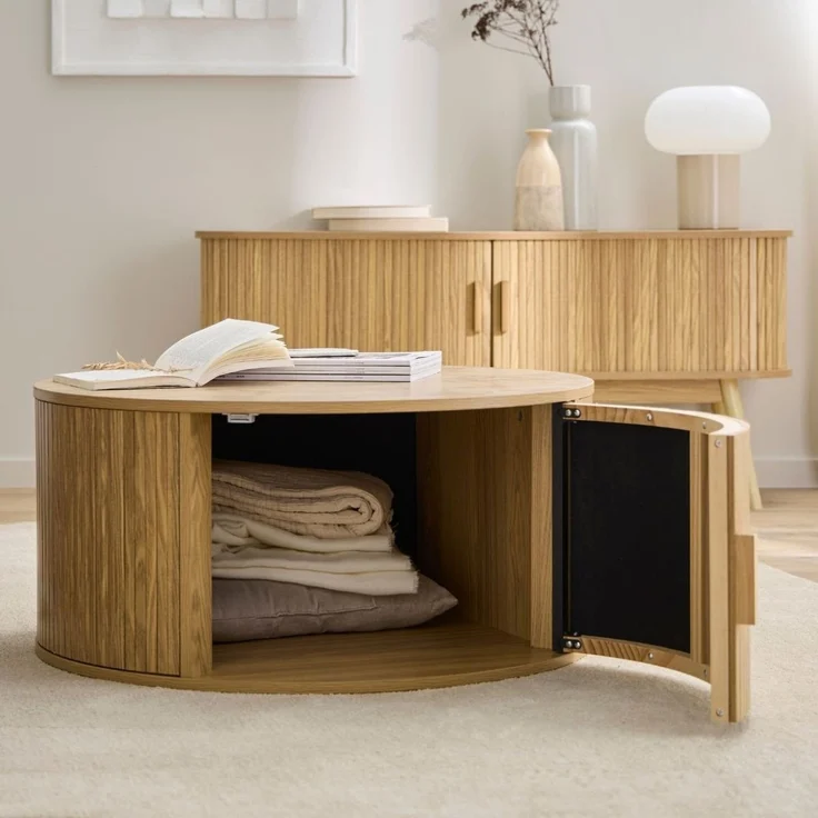Casâme 'ERNEST' Runder Couchtisch mit Stauraum D75 cm - Helles Holz – Bild 4