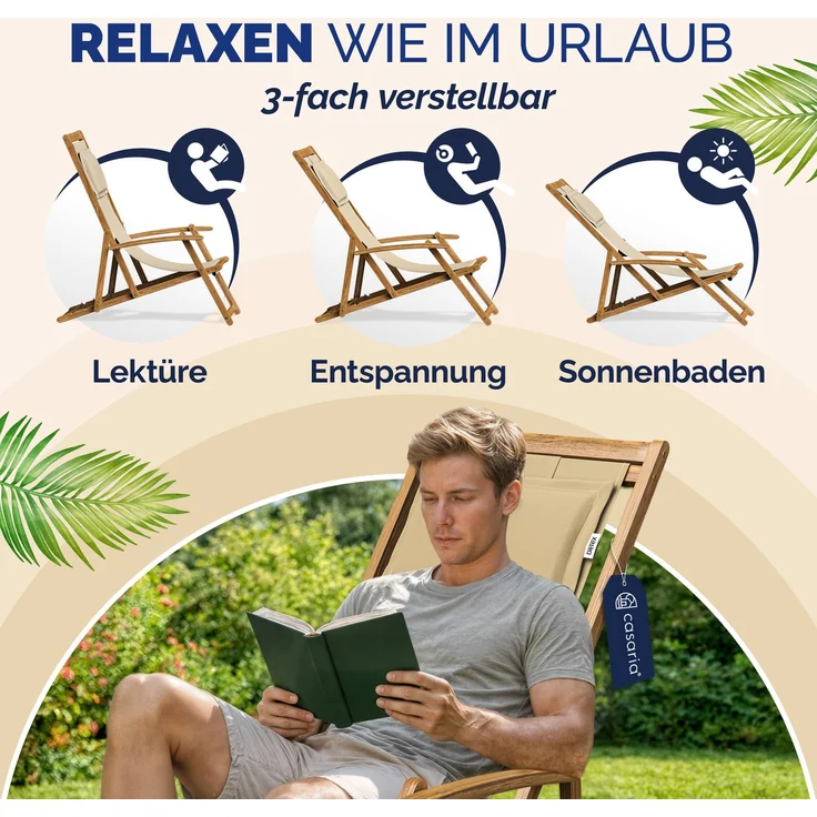 Sonnenliege Gartenstuhl Akazienholz 4 verschiedene Farben – Bild 5