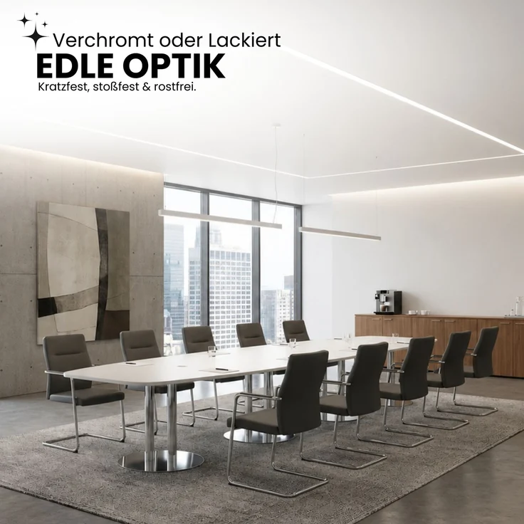 bümö Konferenztisch oval 520x130 cm in Eiche, Tischsäulen in Graphit - Großer Besprechungstisch, Meetingtisch für 18 Personen, XXL-Tisch für Konferenzraum, Meeting & Besprechungsraum, KT52S-E-G – Bild 2