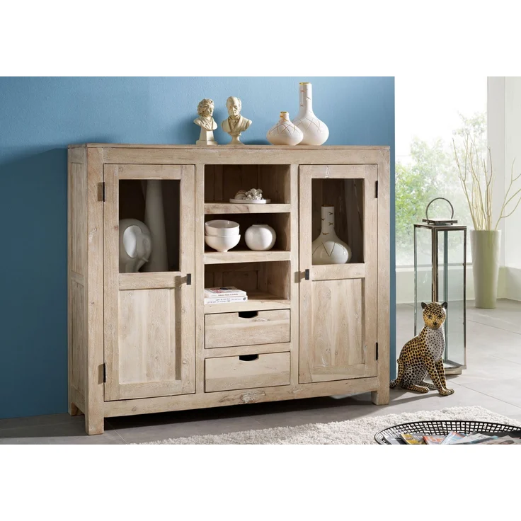 Highboard Akazie 140x40x120 white stone getüncht NATURE WHITE #63 – Bild 7