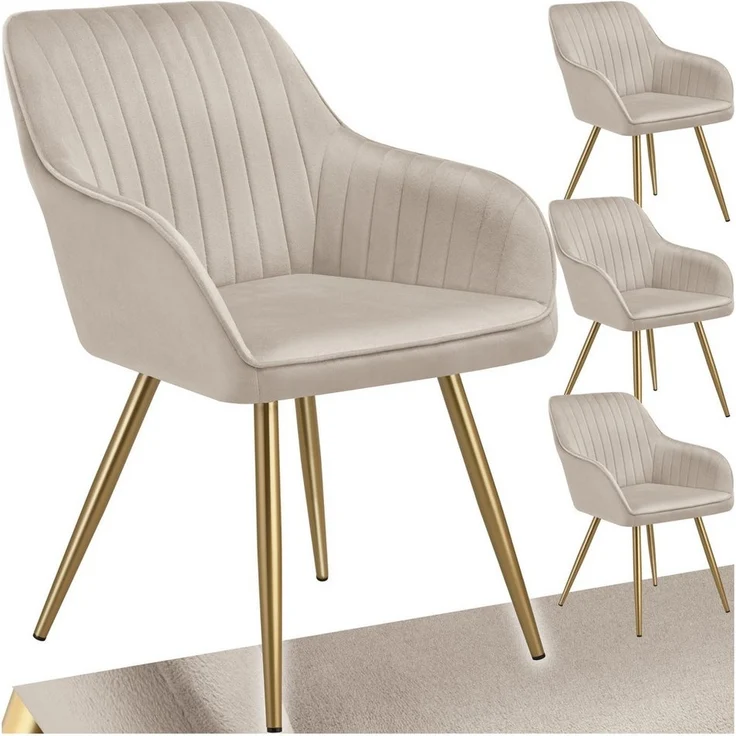 tectake Esszimmerstuhl Stuhl Marilyn, Samtoptik, gesteppt (Set, 4 St), Extra weicher Samtbezug mit stilvollem Steppmuster – Bild 1